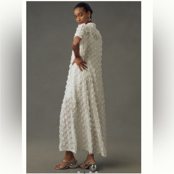 NWT Anthropologie Porridge White Sheer Short Sleeve 3D Floral Shirt Dress Size L - Picture 3 of 11